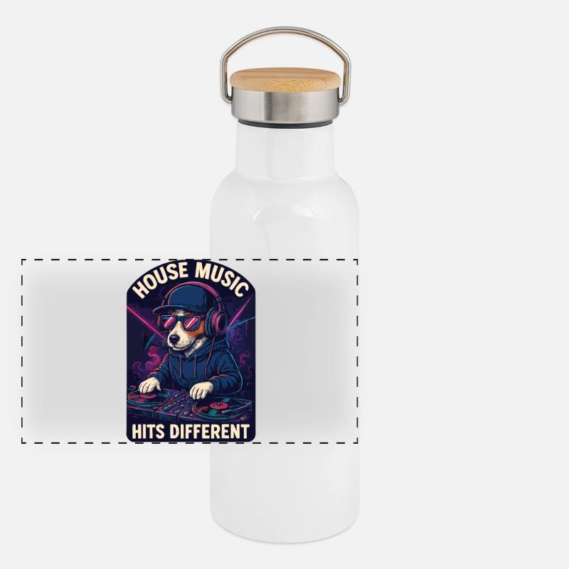 Jack Russell Terrier DJ Turntables House Gift Panoramic Thermal Bottle with Bamboo Lid