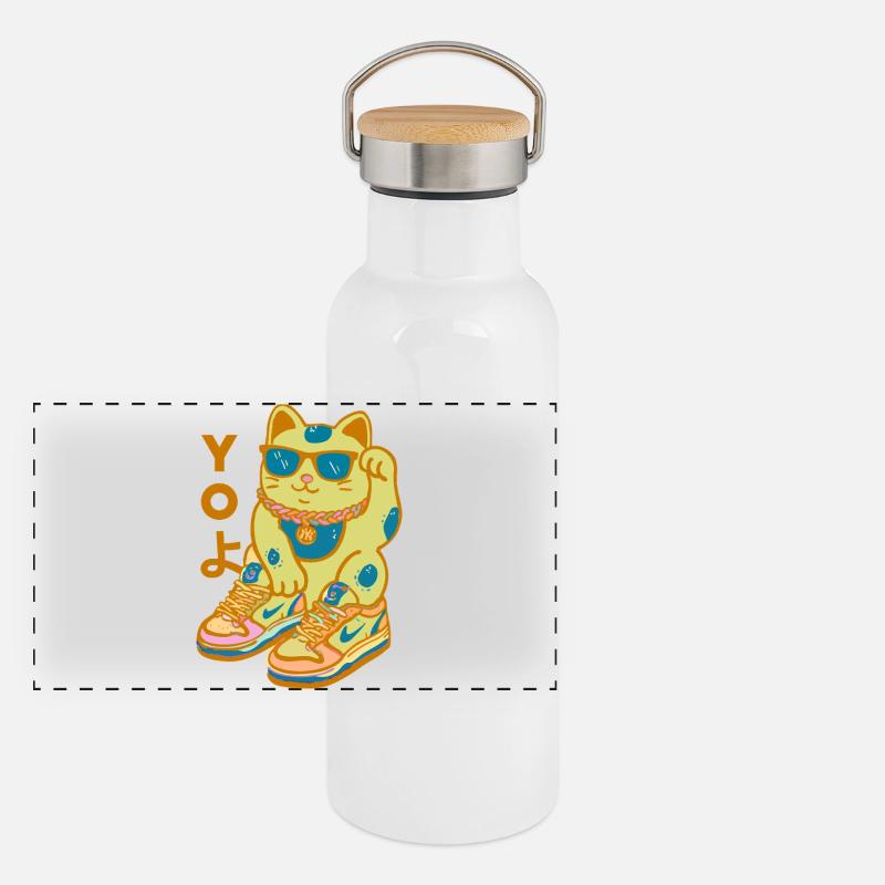 Chat Kawaii Sneakerhead Bling Gourde isotherme avec bouchon en bambou