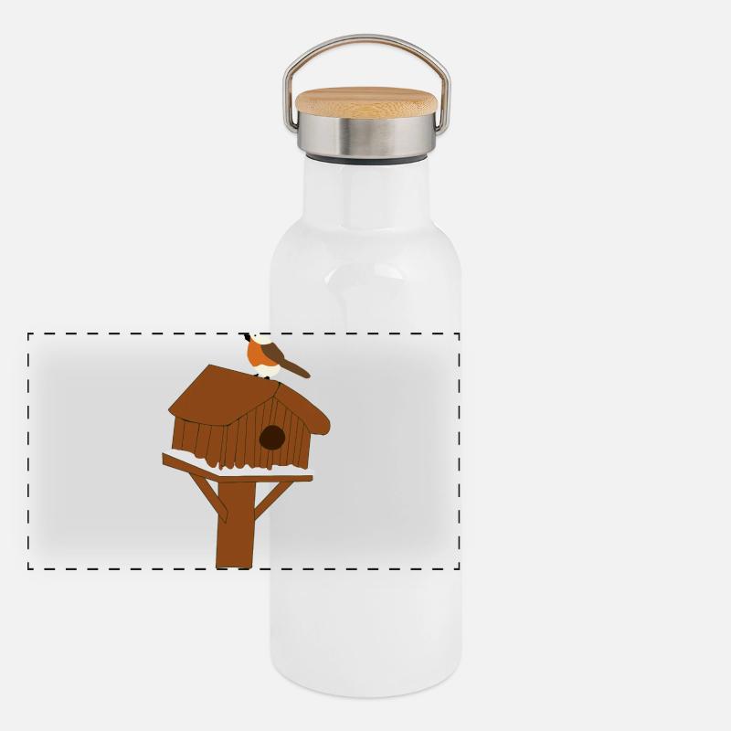 Vogelhaus am Schneeboden Panorama Thermosflasche mit Bambusdeckel