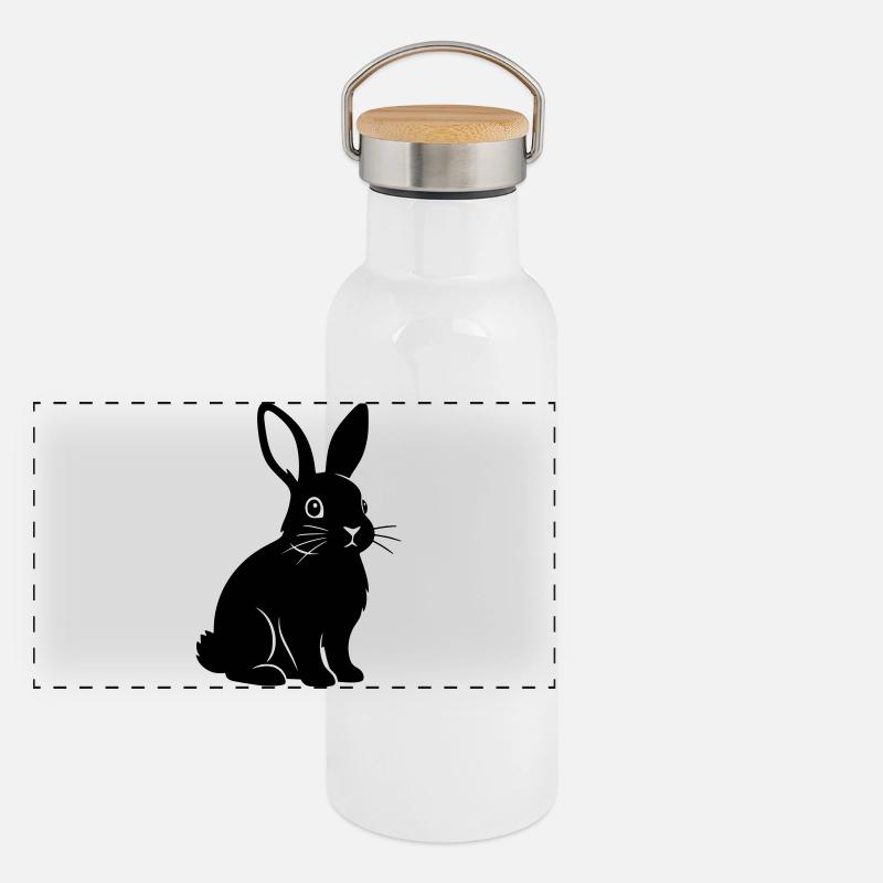 Silhouette de lapin, Vecteur noir Gourde isotherme avec bouchon en bambou