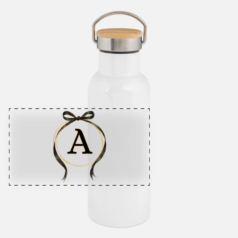 A - Kreis Schleife Schwarz Gold Panorama Thermosflasche mit Bambusdeckel