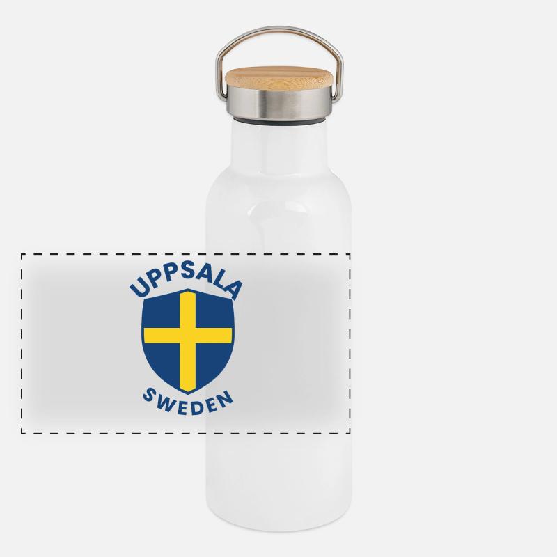 Blason d’Uppsala avec croix jaune Gourde isotherme avec bouchon en bambou