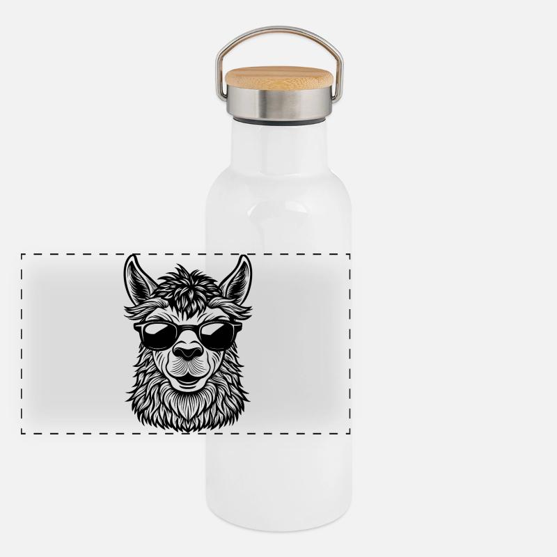 Lama-Gesicht Panorama Thermosflasche mit Bambusdeckel