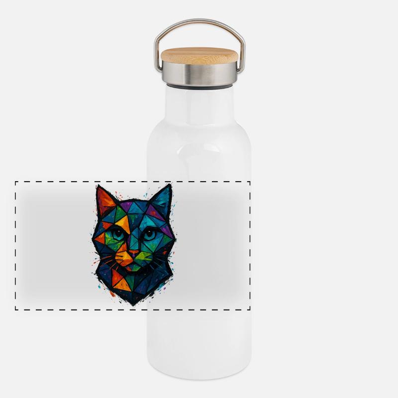 Cat Low Poly - Geometric Mesh Polygonal Art Desig Panoramic Thermal Bottle with Bamboo Lid