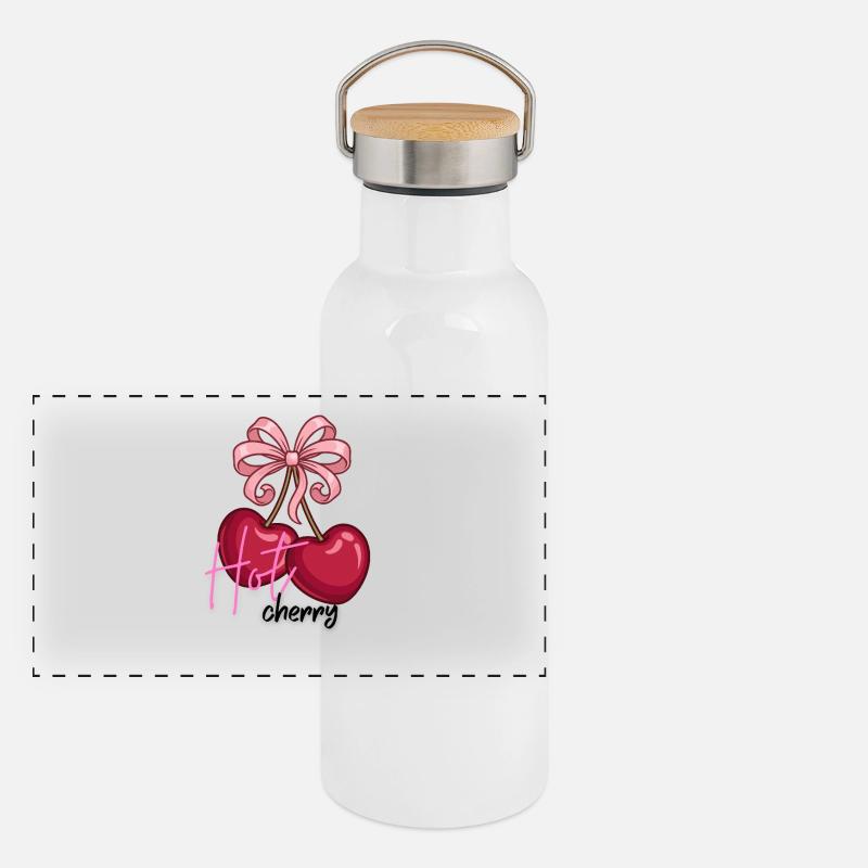 Kirschenherzen mit Schleife Panorama Thermosflasche mit Bambusdeckel