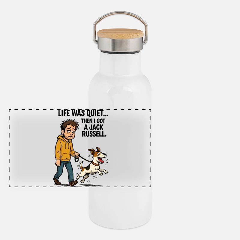 Life Was Quiet - Funny Jack Russell Comic Panoramic Thermal Bottle with Bamboo Lid