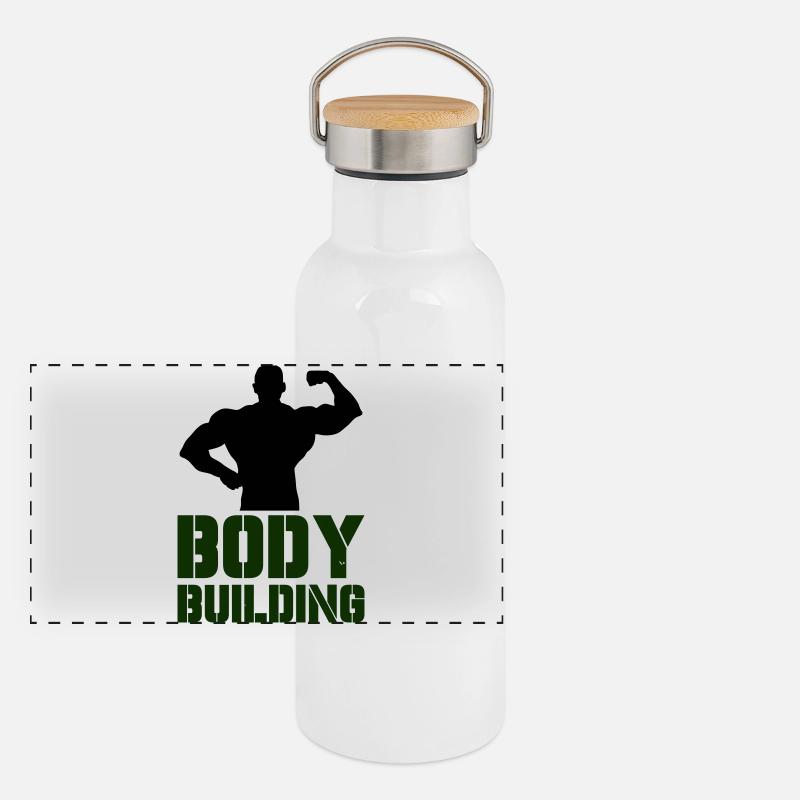 Powerful Bodybuilding Typography Panoramic Thermal Bottle with Bamboo Lid