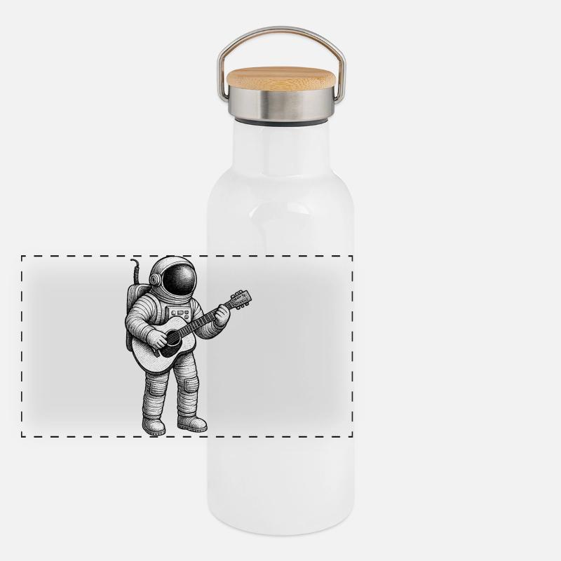 Sketch de guitare d’astronaute - Gourde isotherme avec bouchon en bambou - blanc