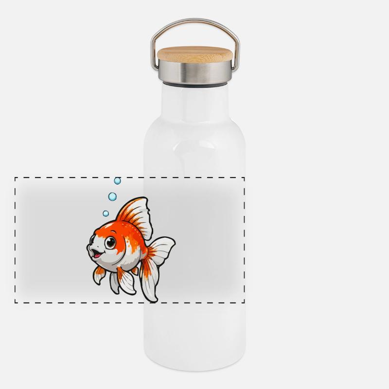 Poisson rouge de dessin animé de carpes koi avec des bulles Gourde isotherme avec bouchon en bambou