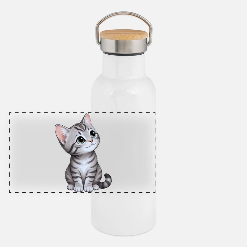 Süsses Kätzchen - Panorama Thermosflasche mit Bambusdeckel - Weiß