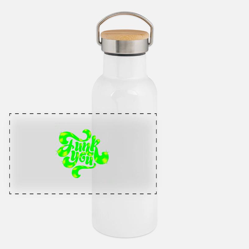 Grünes Neon-Punk-Textdesign Panorama Thermosflasche mit Bambusdeckel
