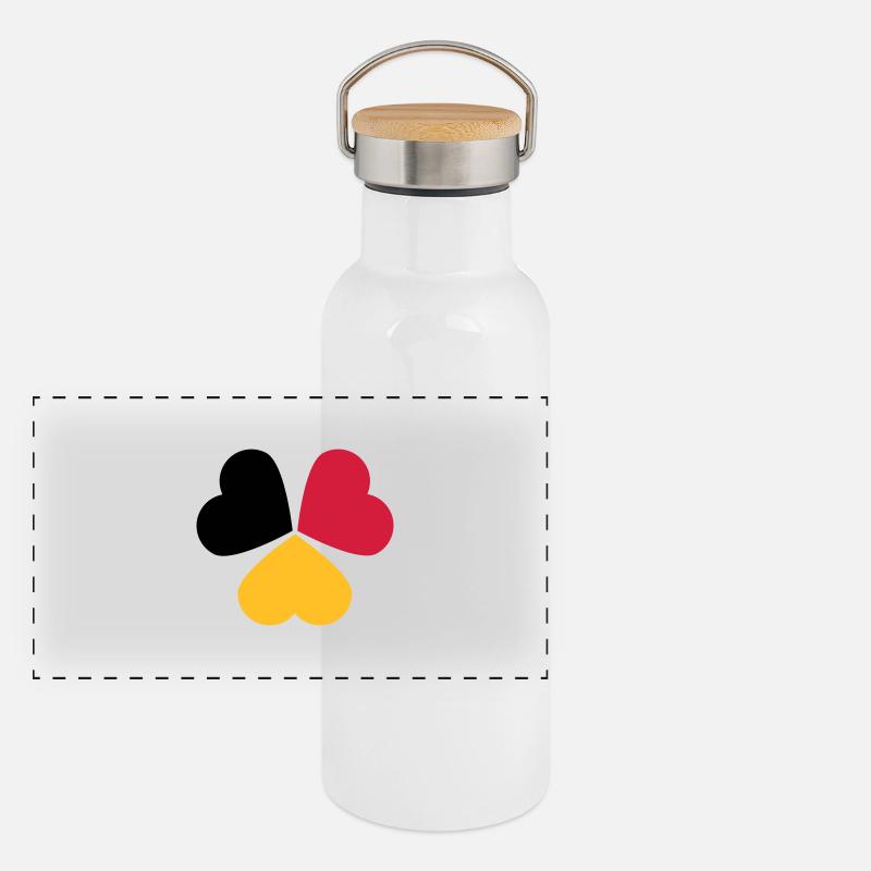 3 Coeurs Allemagne Belgique Drapeau Trèfle Gourde isotherme avec bouchon en bambou