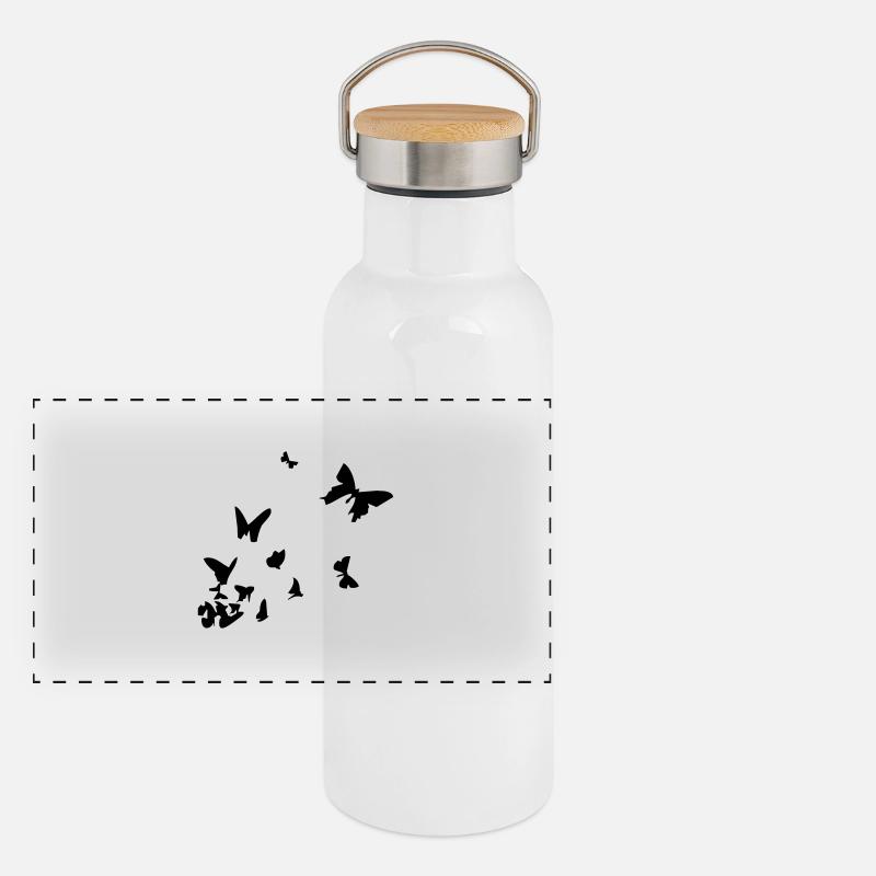 Schmetterlinge Panorama Thermosflasche mit Bambusdeckel