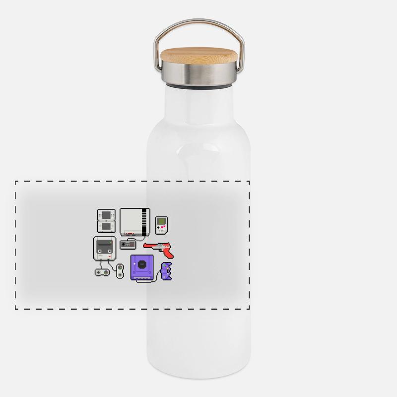 Pixel art console Panorama Thermosflasche mit Bambusdeckel