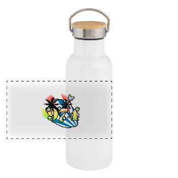 974 - Gourde isotherme avec bouchon en bambou - blanc - Devant