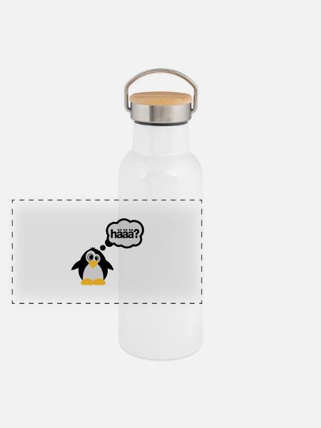 Penguins - Haaa? - Gourde isotherme avec bouchon en bambou - blanc - Devant