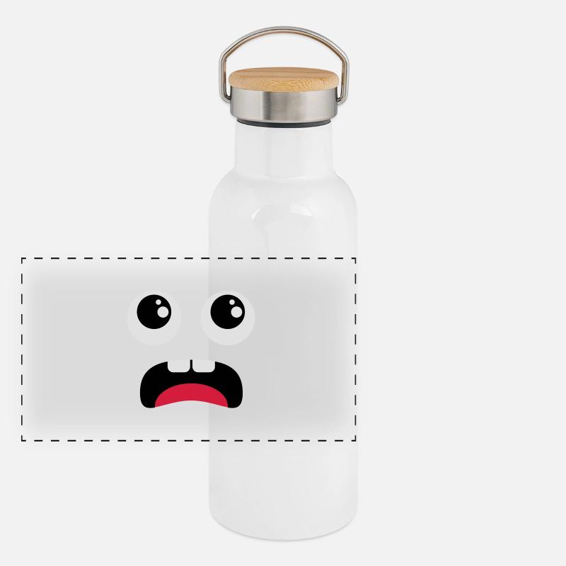 Erschrockenes Gesicht - Comic Panorama Thermosflasche mit Bambusdeckel