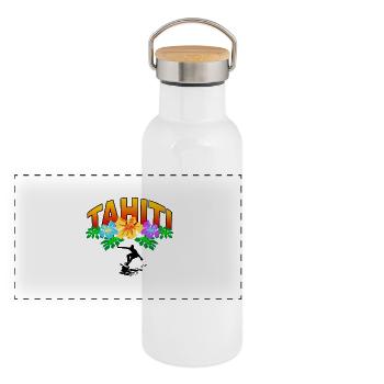 tahiti surfing - Gourde isotherme avec bouchon en bambou - blanc - Devant
