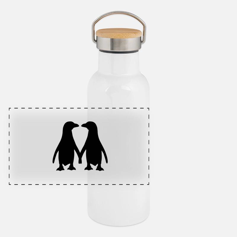 Pinguin Panorama Thermosflasche mit Bambusdeckel