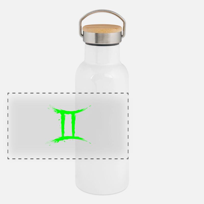 Sternzeichen Zwillinge Gemini Symbol Grün Hellgrün Panorama Thermosflasche mit Bambusdeckel