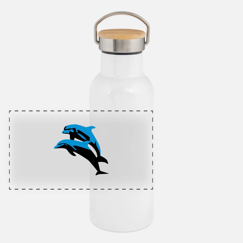 Delfin, Delfine - Dolphin Panorama Thermosflasche mit Bambusdeckel