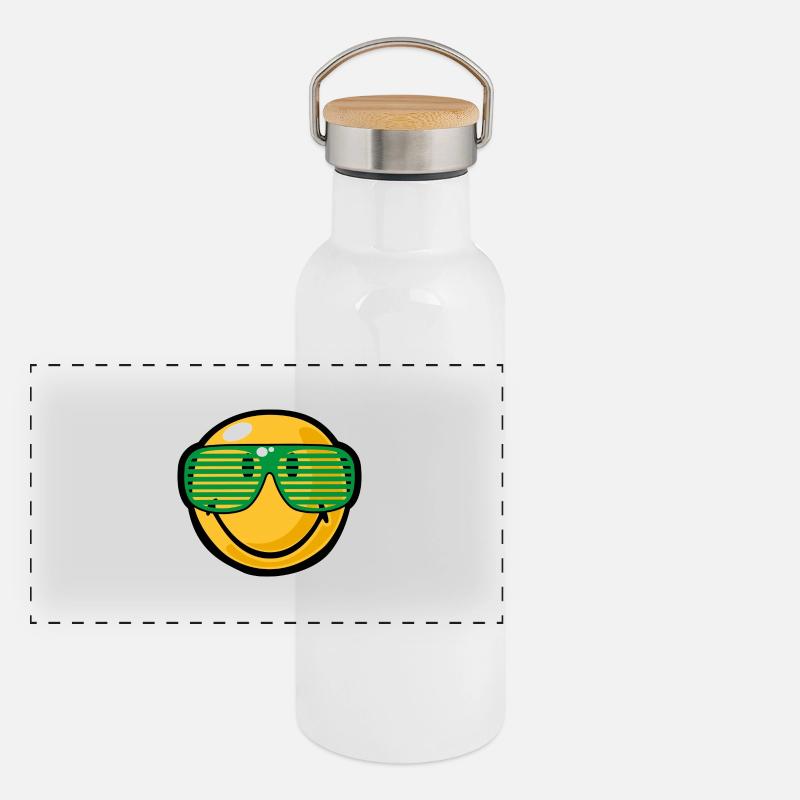 Smiley Sunglasses Panorama Thermosflasche mit Bambusdeckel