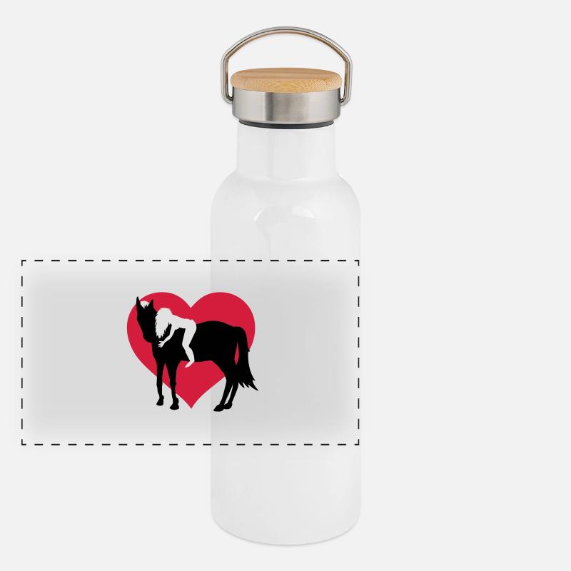 Reiterin und Pferd Panorama Thermosflasche mit Bambusdeckel