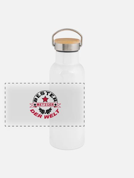 Metzger / Backer / Butcher / Baker / Vati - Panoramic Thermal Bottle with Bamboo Lid - white - Front