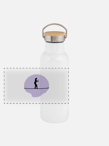 Slacklining Woman - Panoramic Thermal Bottle with Bamboo Lid - white - Front