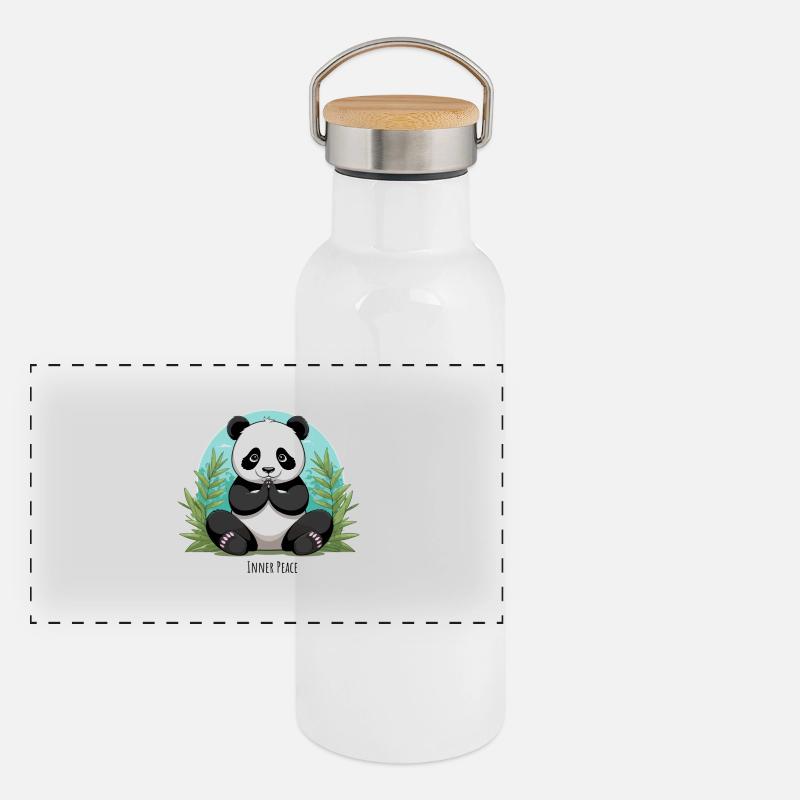 Inner Peace – Meditierender Panda Panorama Thermosflasche mit Bambusdeckel