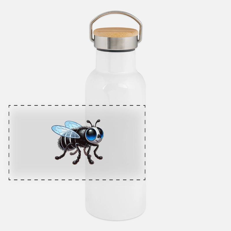 Stubenfliege Panorama Thermosflasche mit Bambusdeckel