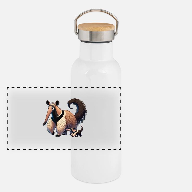 Ameisenbärmit Kind Panorama Thermosflasche mit Bambusdeckel
