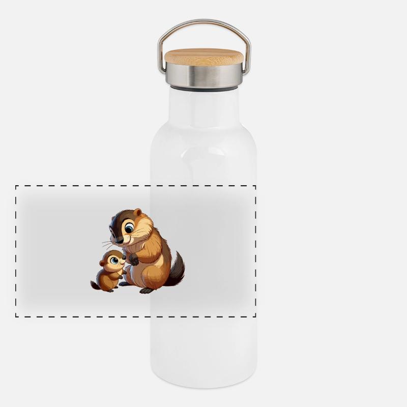 Marmotte des Alpes Murmeltier Gourde isotherme avec bouchon en bambou