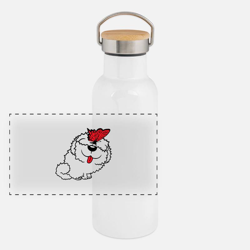 chien papillon nez mignon drôle heureux bande dessinée Gourde isotherme avec bouchon en bambou