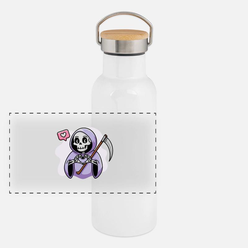 Cute Grim Reaper with Heart Hands Panoramic Thermal Bottle with Bamboo Lid