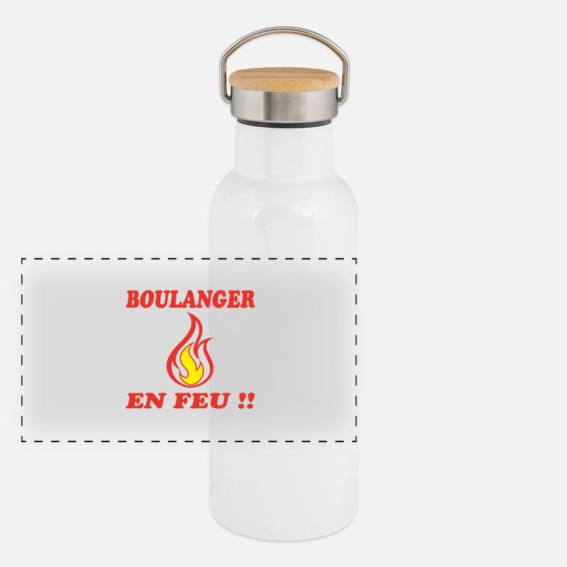 BOULANGER EN FEU !! Gourde isotherme avec bouchon en bambou