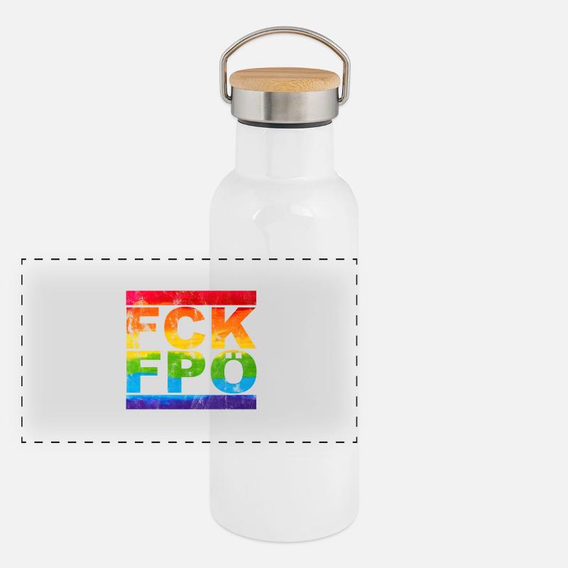 FCK FPÖ - Setting an example against the right (vintage) Panoramic Thermal Bottle with Bamboo Lid