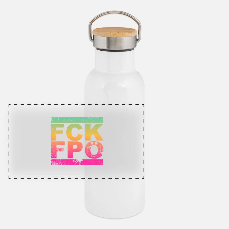 FCK FPÖ - Setting an example against the right (vintage) Panoramic Thermal Bottle with Bamboo Lid