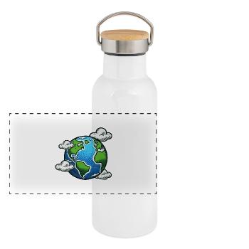 erde - Panorama Thermosflasche mit Bambusdeckel - Weiß - Vorne