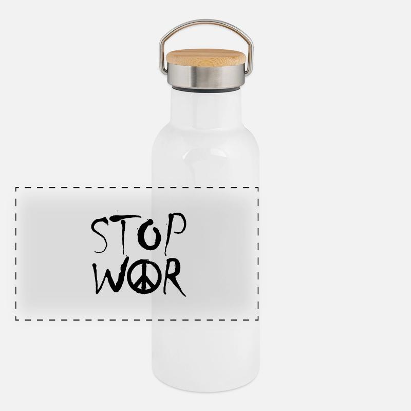 STOP WAR mit Peace Zeichen Peace Symbol – NO WAR Panorama Thermosflasche mit Bambusdeckel
