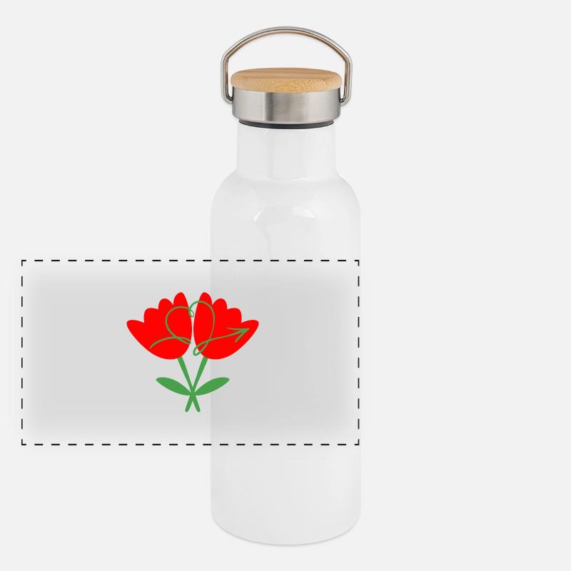 Les deux fleurs rouges, l'union de l'amour Gourde isotherme avec bouchon en bambou