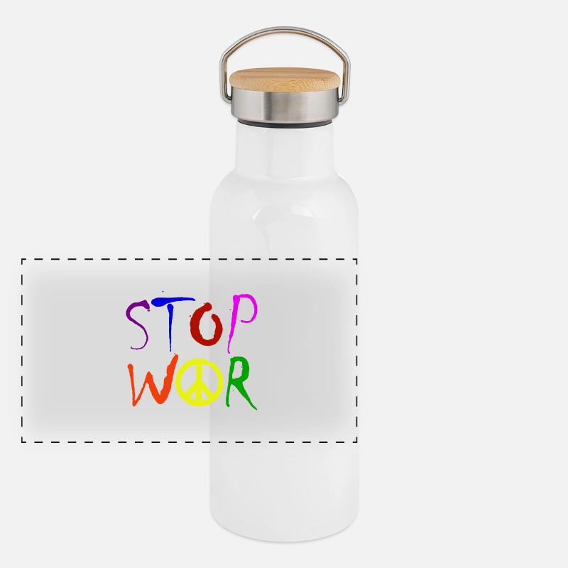 STOP WAR mit Peace Zeichen Peace Symbol – NO WAR Panorama Thermosflasche mit Bambusdeckel