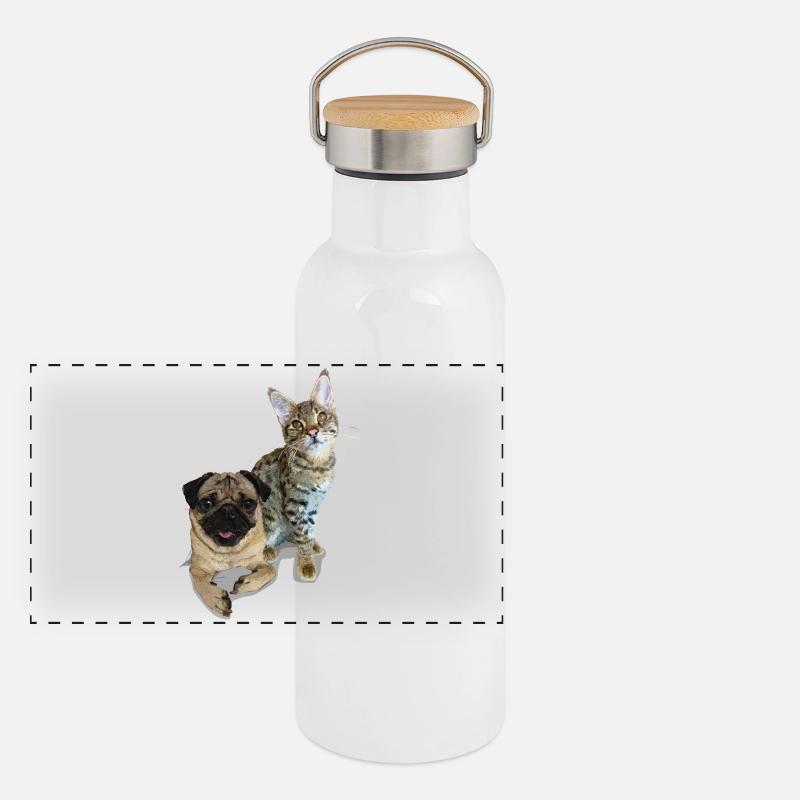 Pug and cat Panoramic Thermal Bottle with Bamboo Lid
