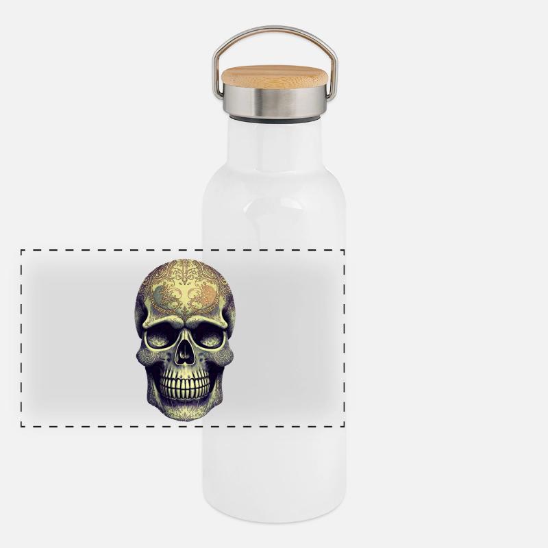 Luxurious Gothic Halloween Decorated Skull Panoramic Thermal Bottle with Bamboo Lid