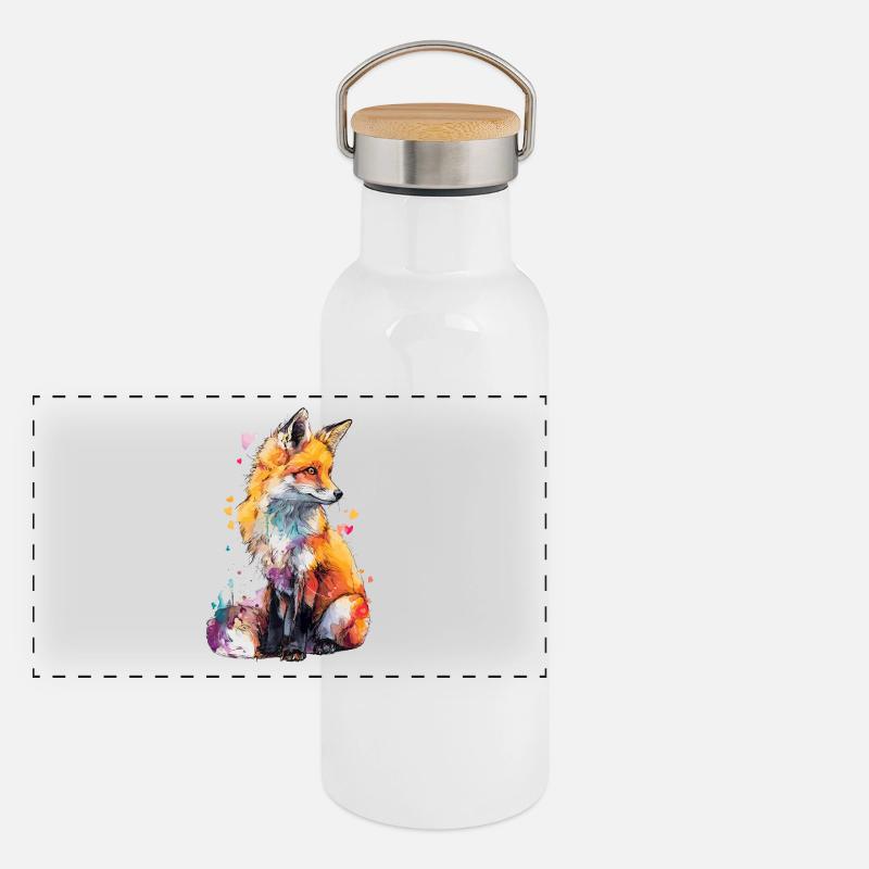 Curious Fox in Watercolor Panoramic Thermal Bottle with Bamboo Lid