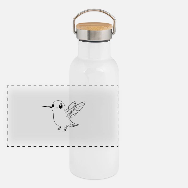 Cute Hummingbird – Cute Bird Cartoon Design - Panoramic Thermal Bottle with Bamboo Lid - white
