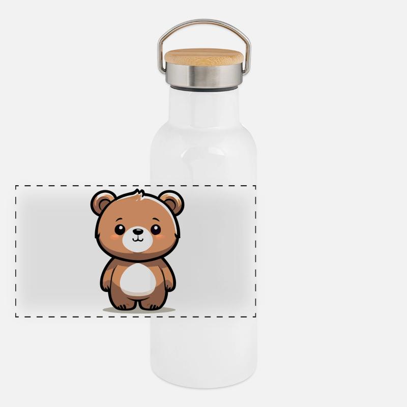 Little Cute Cute Brown Bear, Teddy Bear Panoramic Thermal Bottle with Bamboo Lid