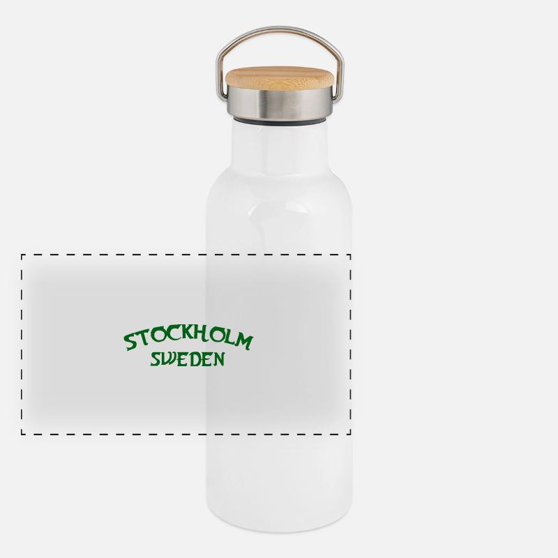 Stockholm Green Retro Text Panoramic Thermal Bottle with Bamboo Lid