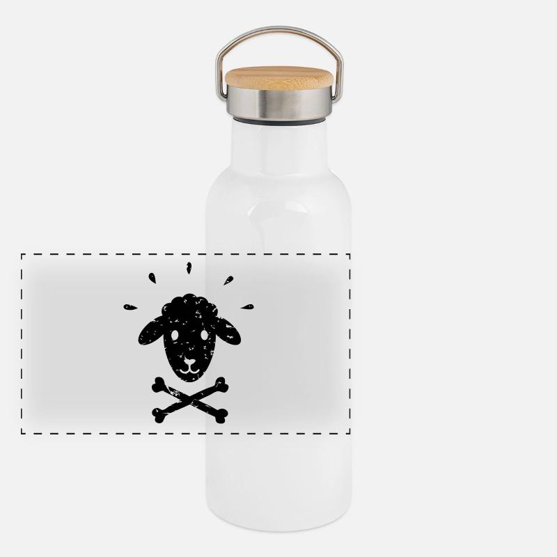 Jolly Roger Schaf – Schwarzes -Schaf – Mäh! Panorama Thermosflasche mit Bambusdeckel