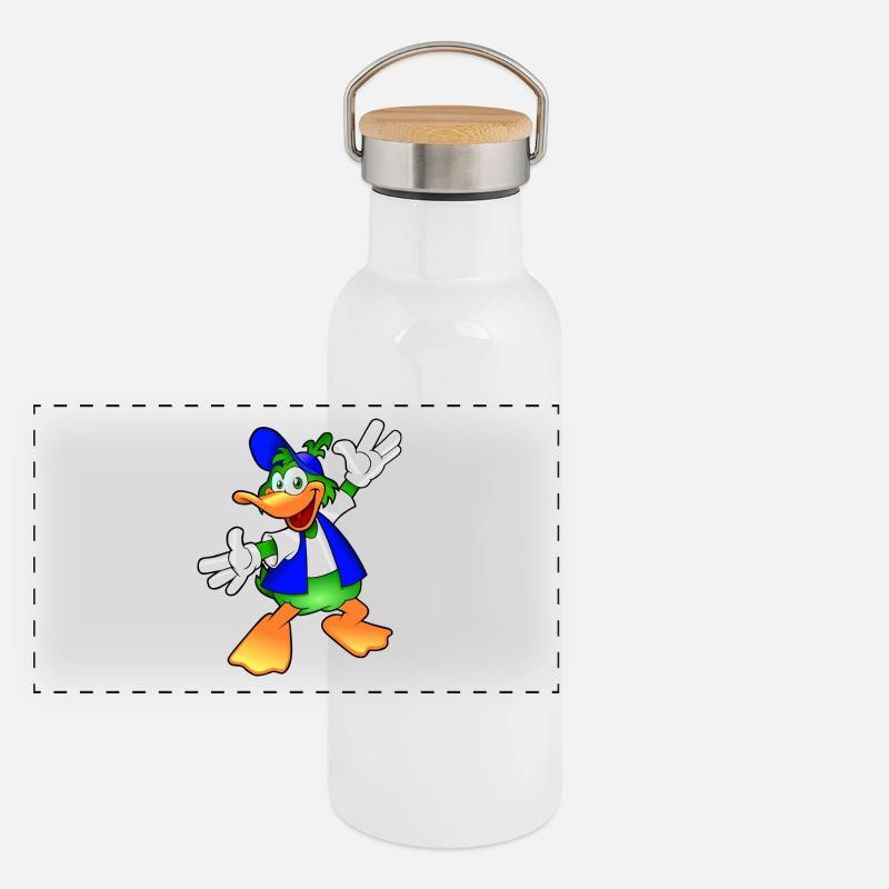 Lustiges Enten Shirt Motiv Comic Stil Panorama Thermosflasche mit Bambusdeckel